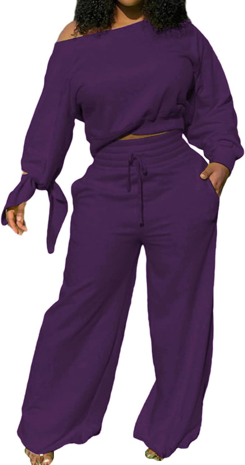 Yiershu Lounge Sets for Women 2026 Sweatsuits 2 Piece Outfit Tracksuit Matching Set Wide Leg Sweatpant