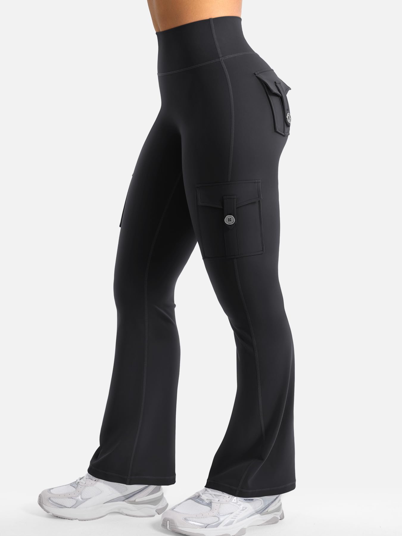 YEOREO CoreFlex Women Workout Flare Leggings with Pockets Hidden Scrunch High Waisted Cargo Gym Yoga No Front Seam Leggings