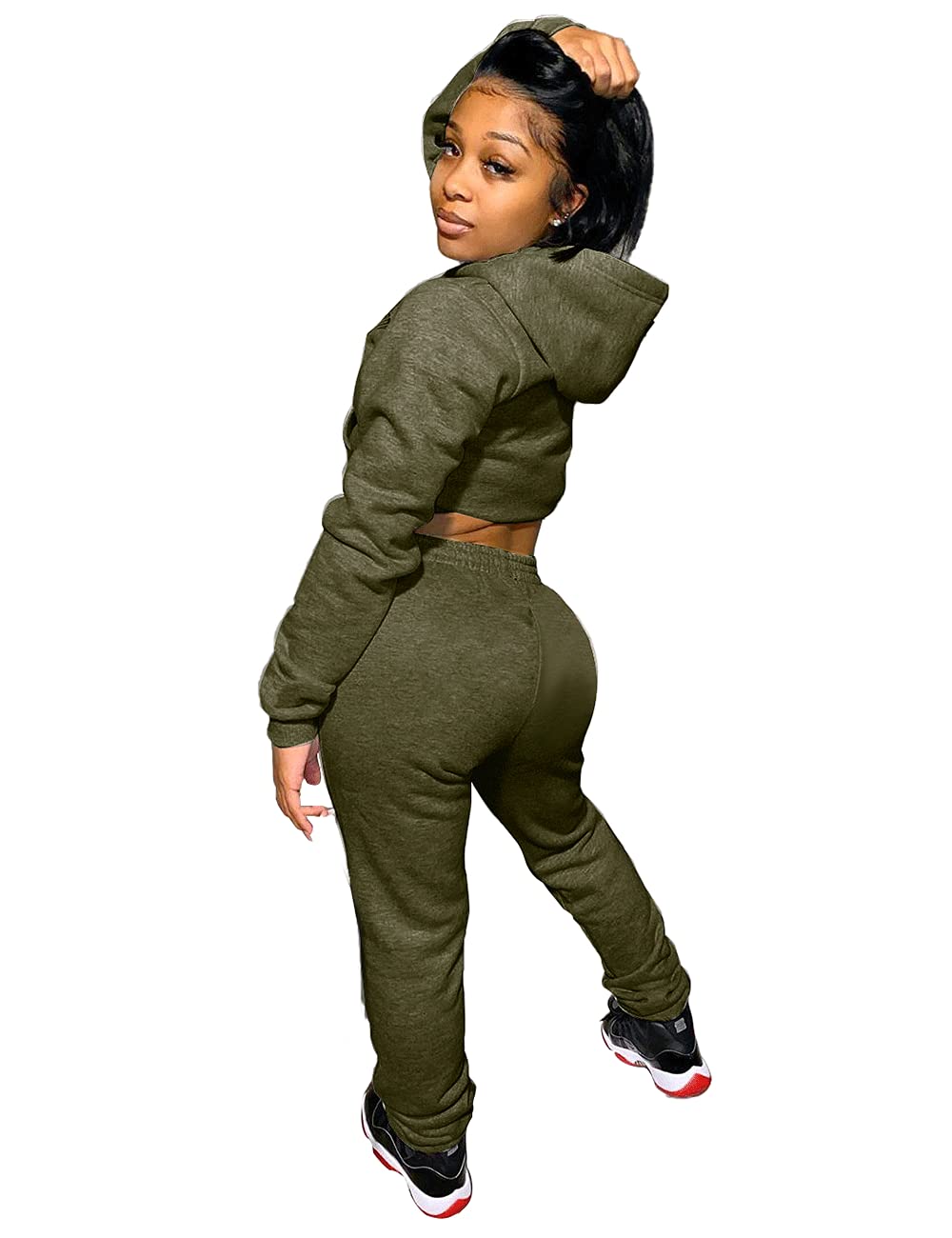 Women's 2 Piece Sweatsuit Set Long Sleeve Jogger Tracksuit Outfits 2025 Casual Crop Hoodie and Pants Matching Sets