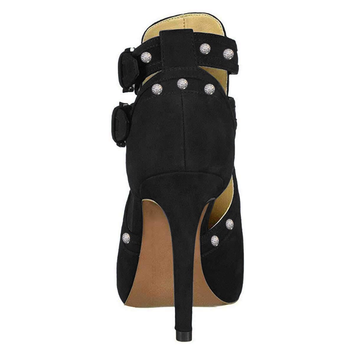 XYD Women Chic Studs Peep Toe Ankle Bootie High Heel Pumps Buckled Double Straps Cutout Fashion Party Shoes