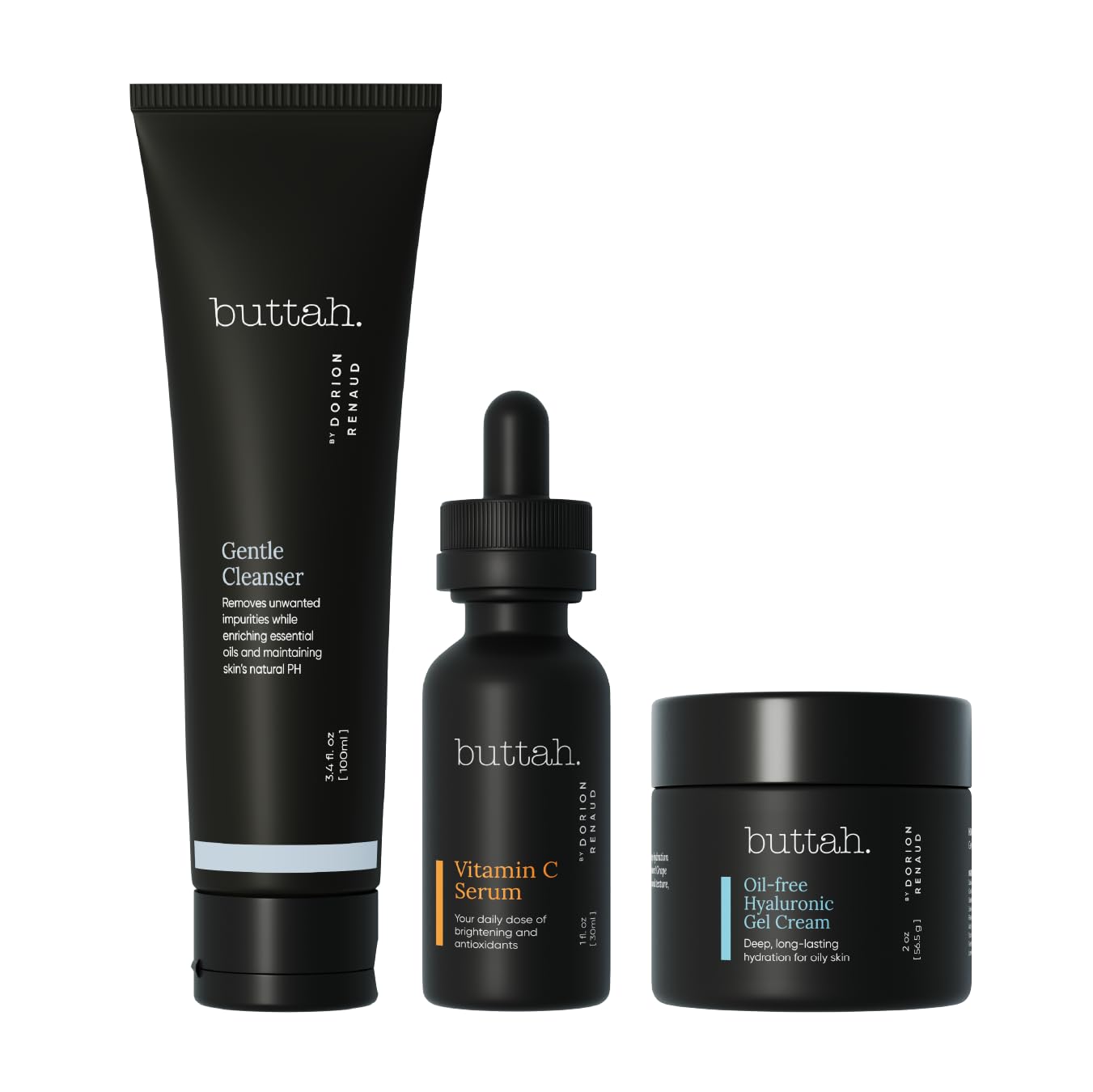 Buttah Transforming Kit for Melanin Rich Skin | Moisturizer 2 oz | Vitamin C Serum 1 oz | Cleanser 3.4 oz | Black Owned Skincare