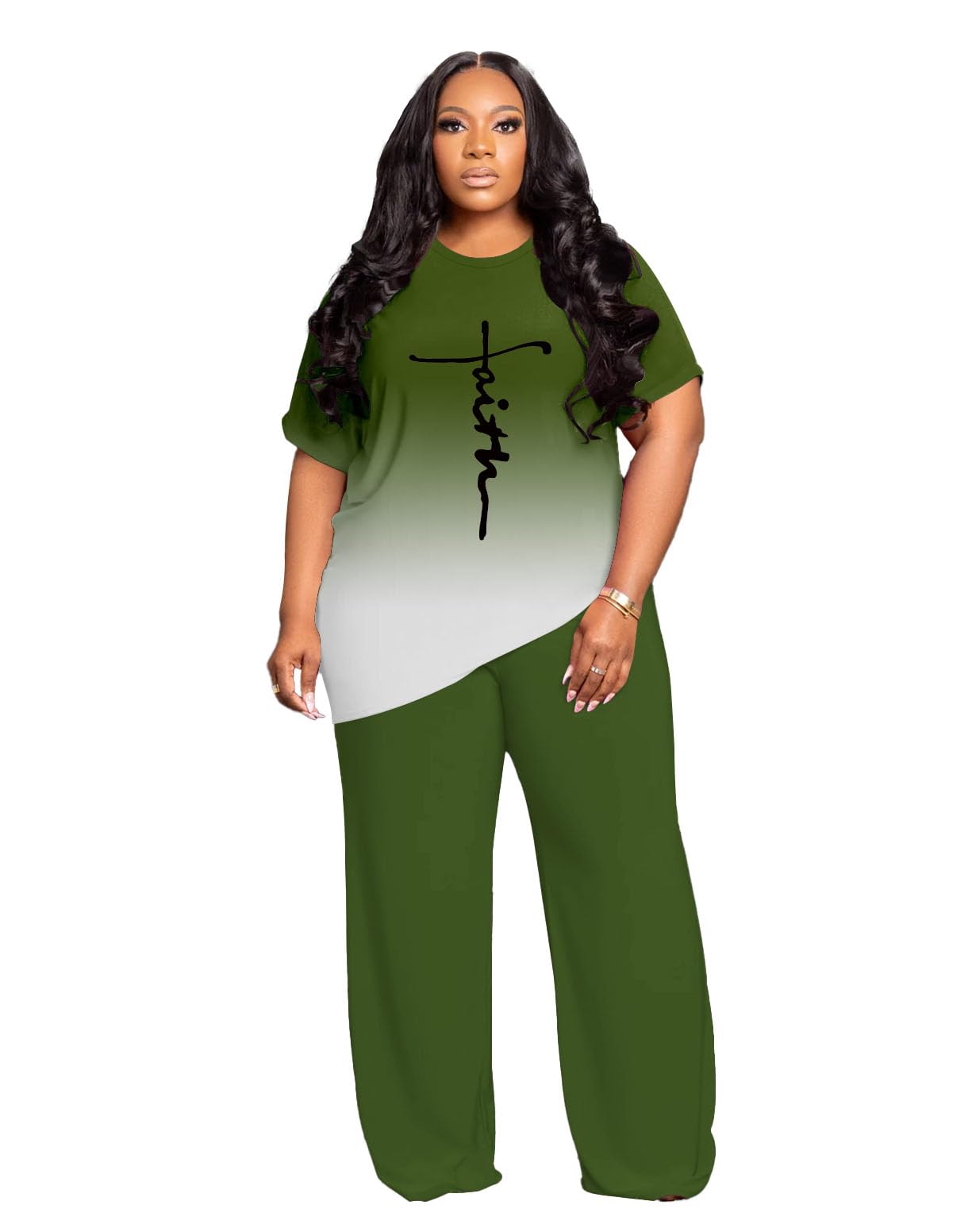 Tycorwd Women's Plus Size Two Piece Outfits Sweatsuits Sets Casual Short Sleeve Tops Loose Wide Leg Pants Tracksuit Sets