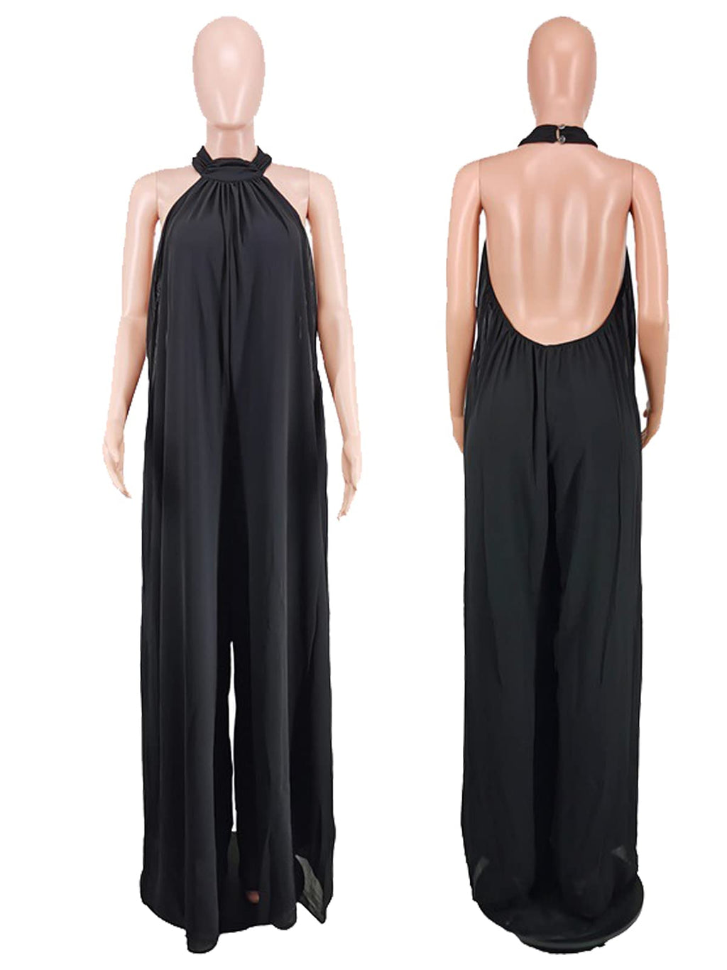 Ekaliy Women’s Sexy Summer Jumpsuit Halter Neck Sleeveless Chiffon Wide Leg Long Pant Jumpsuit Romper One Piece Outfits