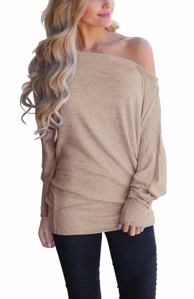 Lacozy Women's Off Shoulder Long Sleeve Oversized Pullover Sweater Knit Jumper Loose Tunic Tops