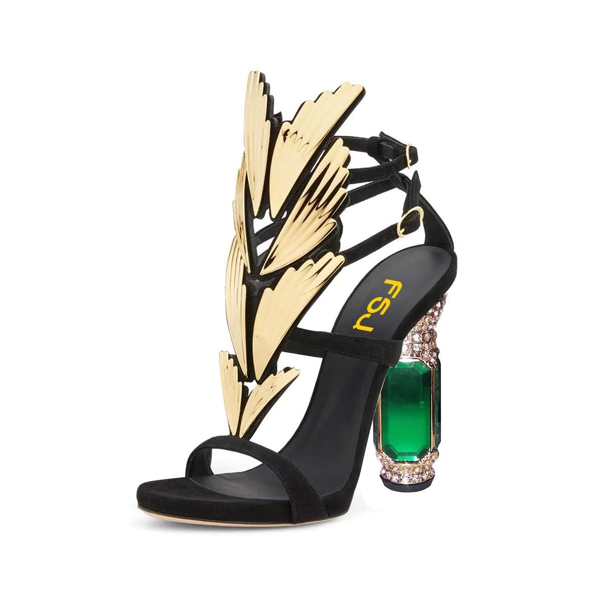 FSJ Women Open Toe Stylish Sandals Ankle Strap Chunky Block High Thick Heels Wedding Party Ballroom Shoes Size 4-15 US