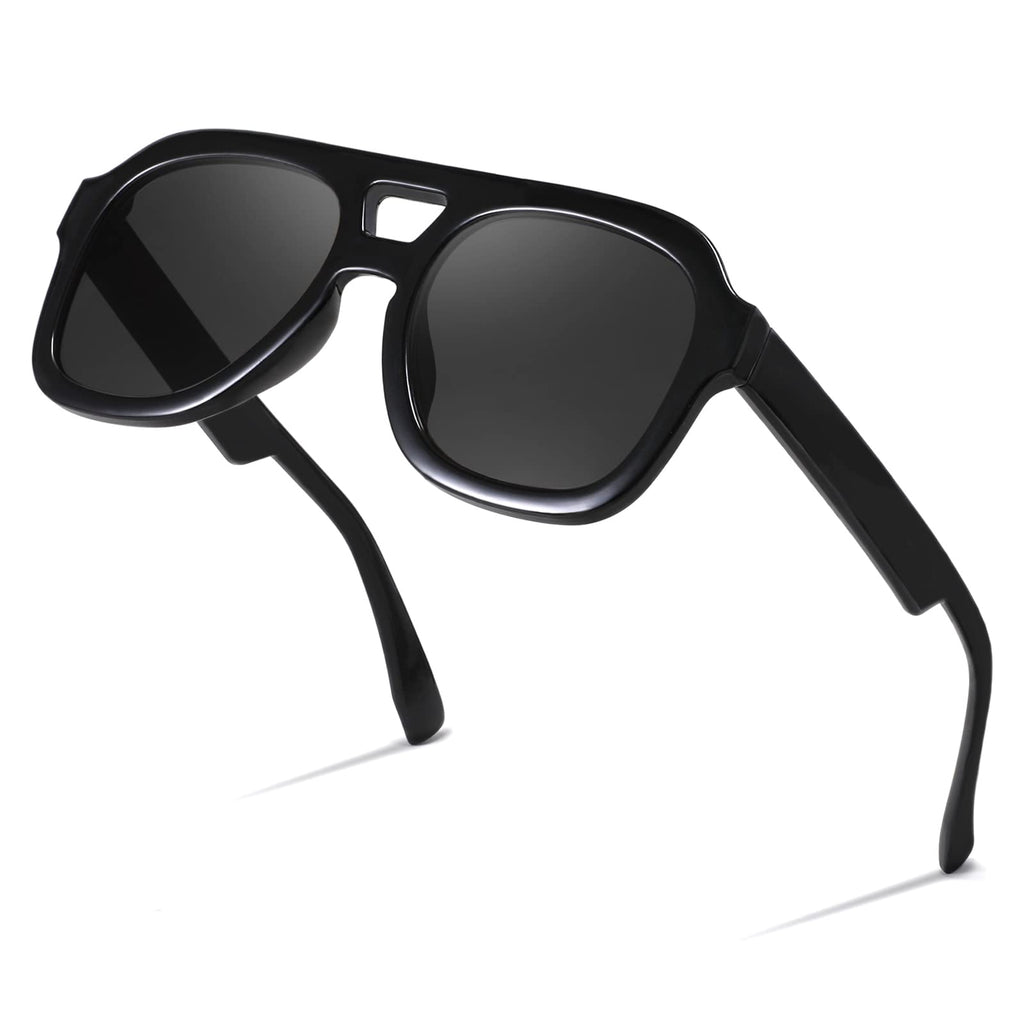 FEISEDY Vintage Aviator Sunglasses Double Bridge Women Men Large Square Thick Frame Trendy Eyewear UV400 B2846