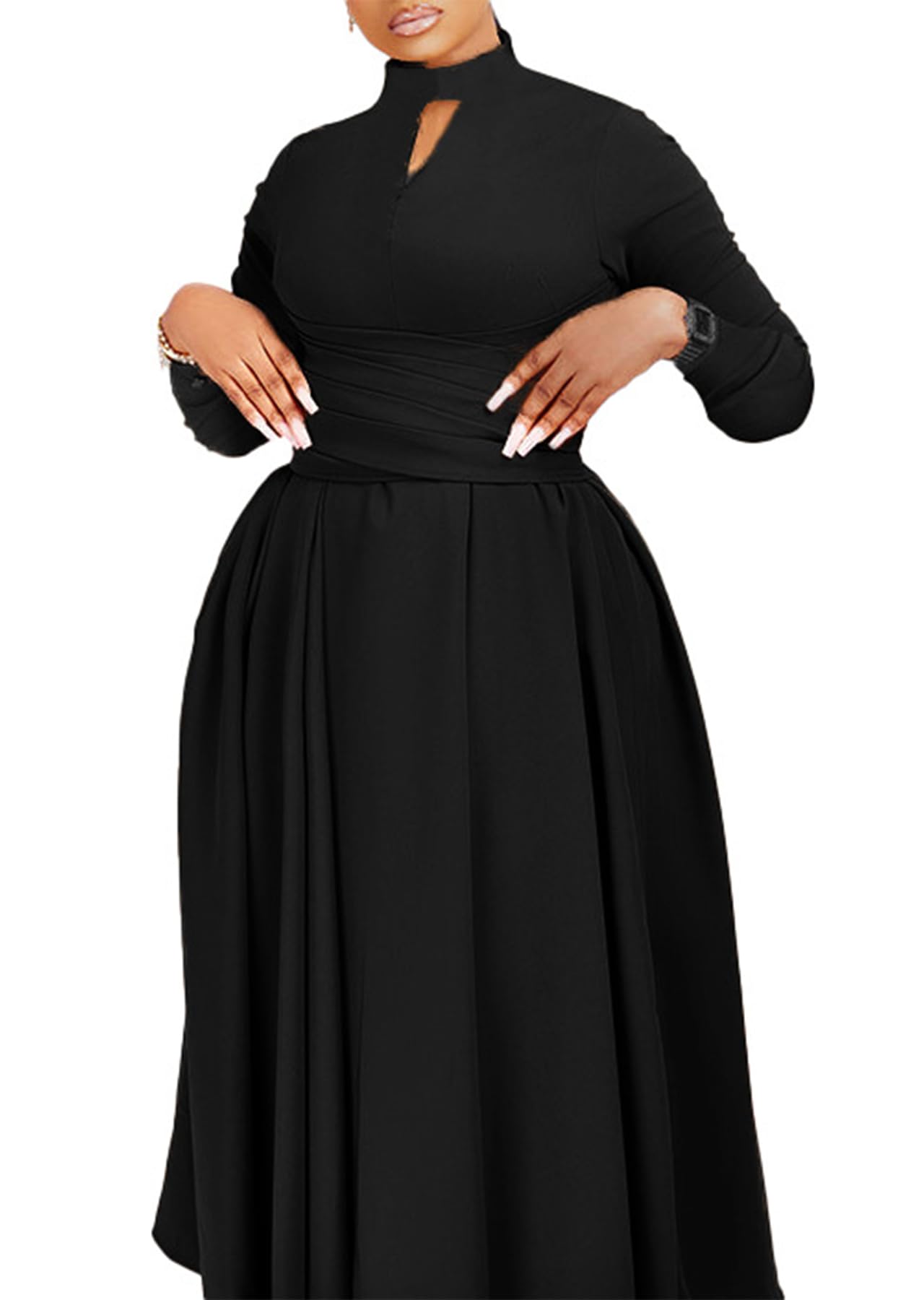 Symina Women's Long Sleeve Maxi Dress Church Cocktail African Formal Fall Dresses Plus Size Wedding Guest Dress