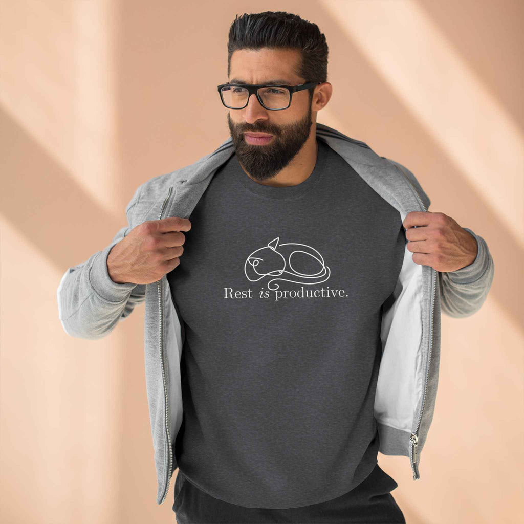 “Rest Is Productive” Minimalist Cat Sweatshirt – Comfort Fleece Pullover