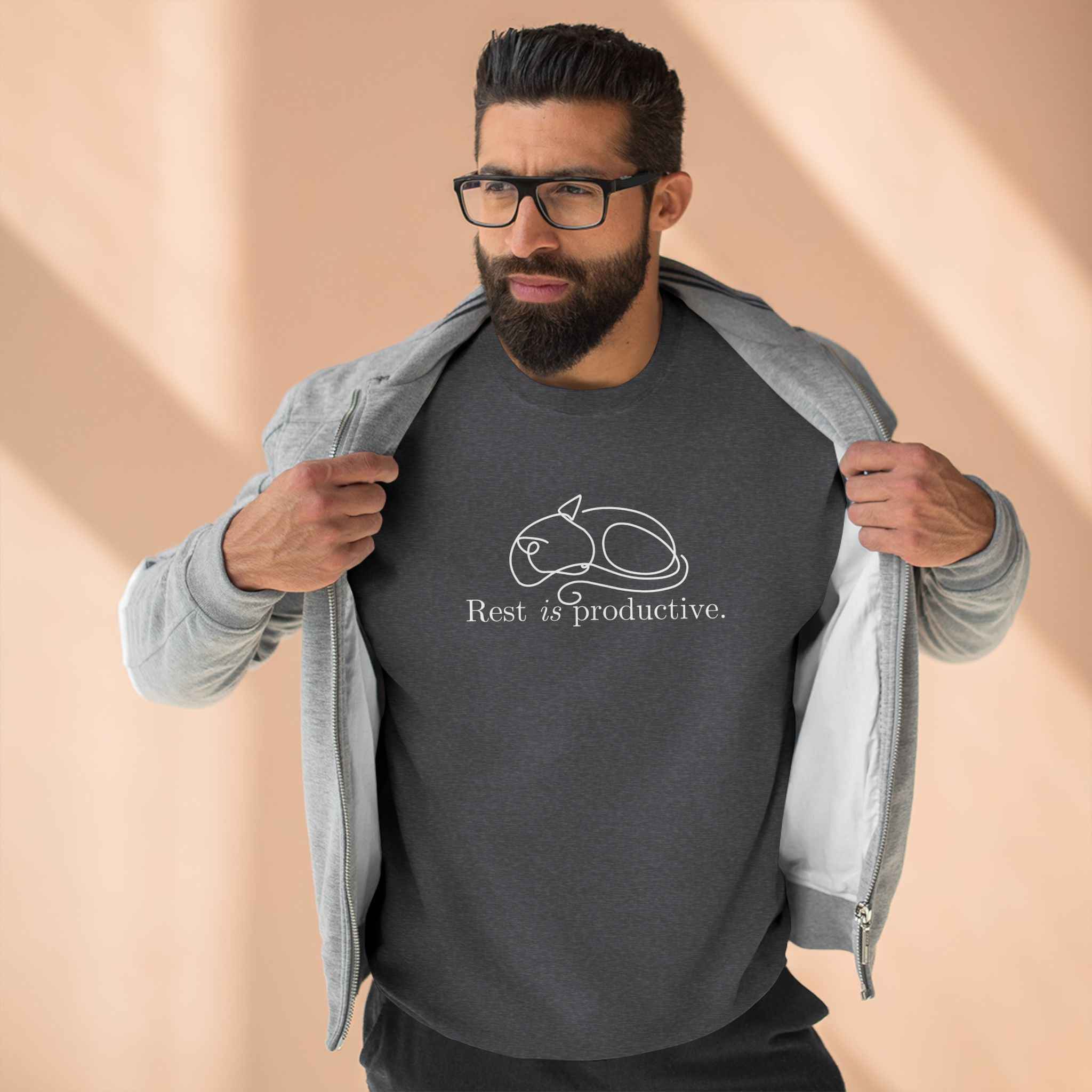 “Rest Is Productive” Minimalist Cat Sweatshirt – Comfort Fleece Pullover