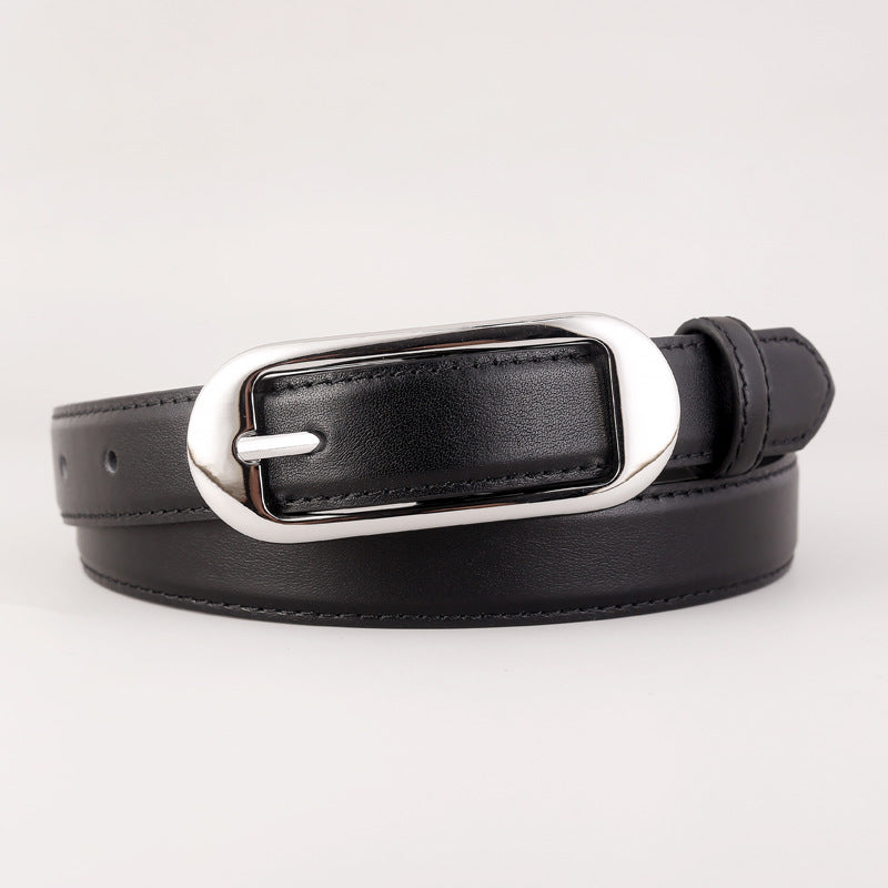 Women's Leather Skinny Belt with Buckle – Classic Neutral