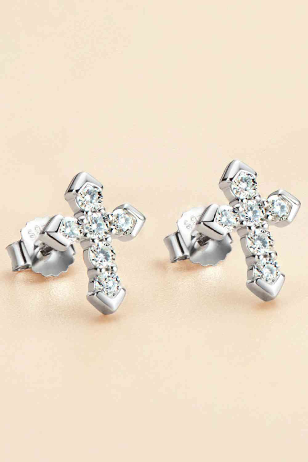 Moissanite Elegance Cross Stud Earrings – Minimalist Design in Platinum-Plated Silver See size chart under “more details”