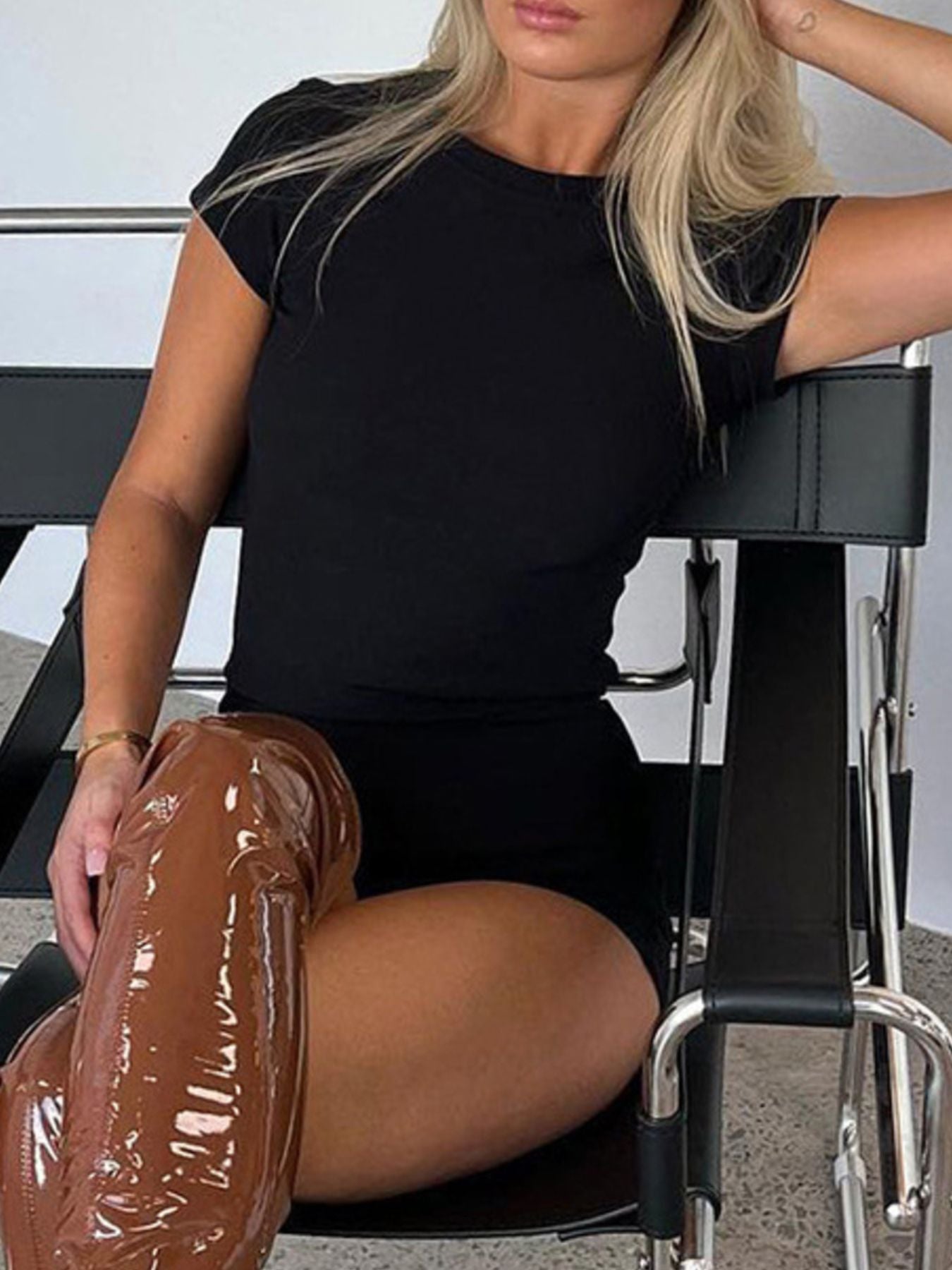 Women's Round Neck Short Sleeve Tee and Shorts Loungewear Set