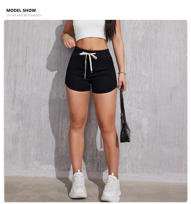 Plus Size A- Line Drawstring Denim Shorts For Women