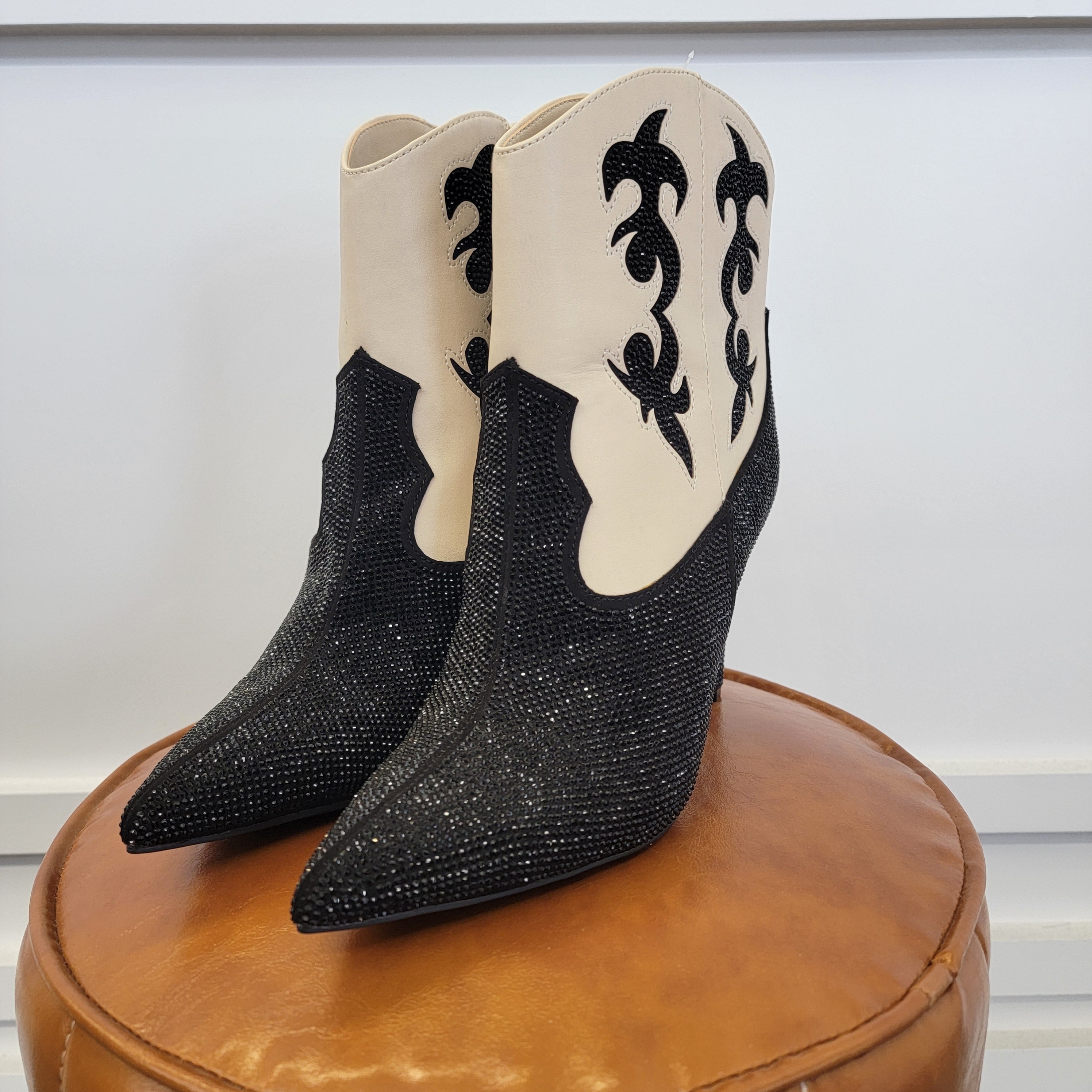 INC Shoe Size 8 Black & Cream Western Bling Bootie NWT