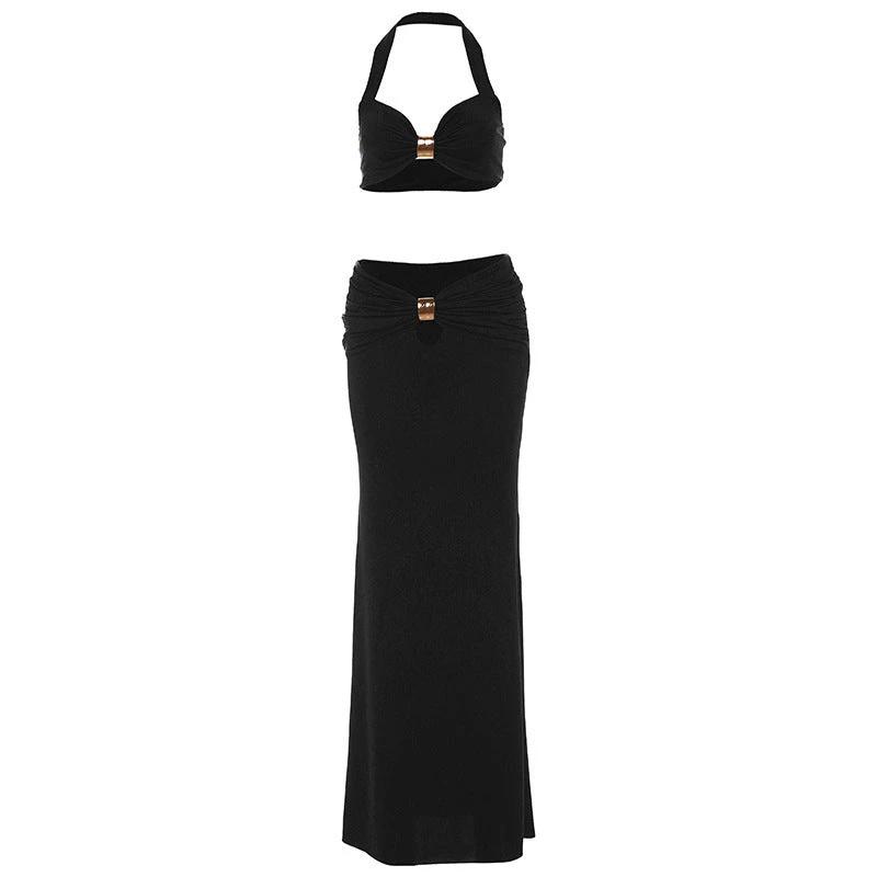 Sexy Bandeau Long Sleeve Back Slit Dress Suit