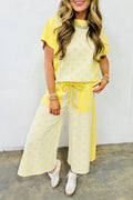 Polka Dot Colorblock Patchwork Top and Wide Leg Pants Set