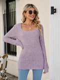 Ribbed Square Neck Long Sleeve T-Shirt
