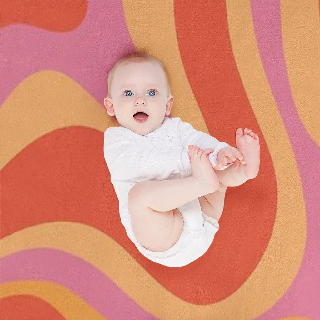 Modern Retro Liquid Swirl Abstract Pattern Square in Vintage Pink And Orange Throw Blanket