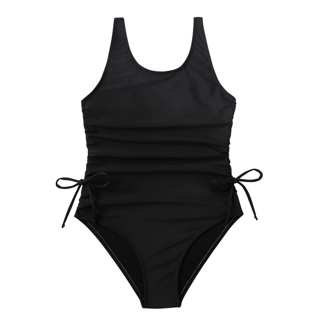 Bikini Solid Color Pleated Tie Than Swimsuit
