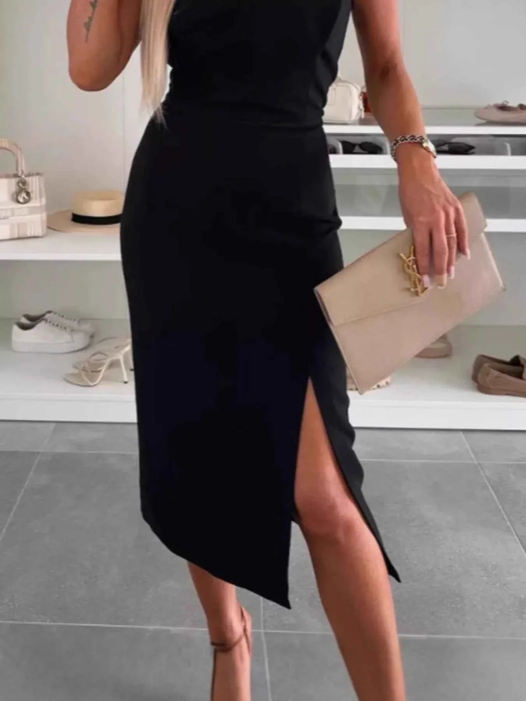 Full Size Slit Round Neck Sleeveless Dress Plus Size