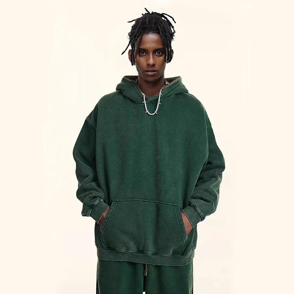 Men's Heavy Fleece-lined Thickened Retro Washed Sweater