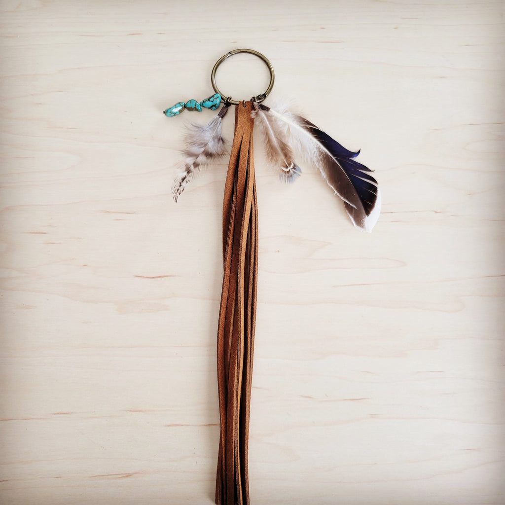 Boho Western Boot Bling Charm with Leather Fringe 500a