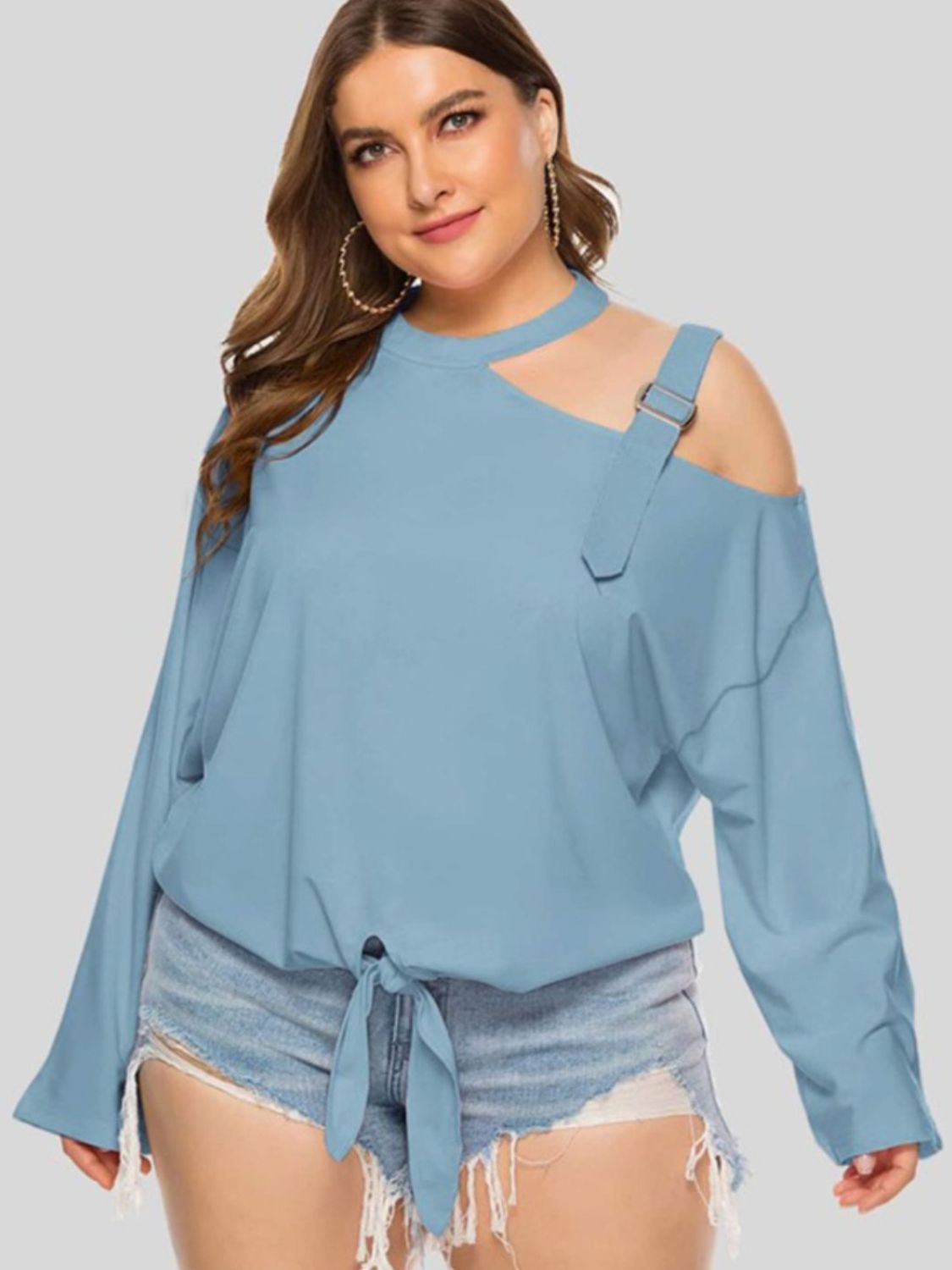 Plus Size Cold-Shoulder Tied Top See size chart under “more details”