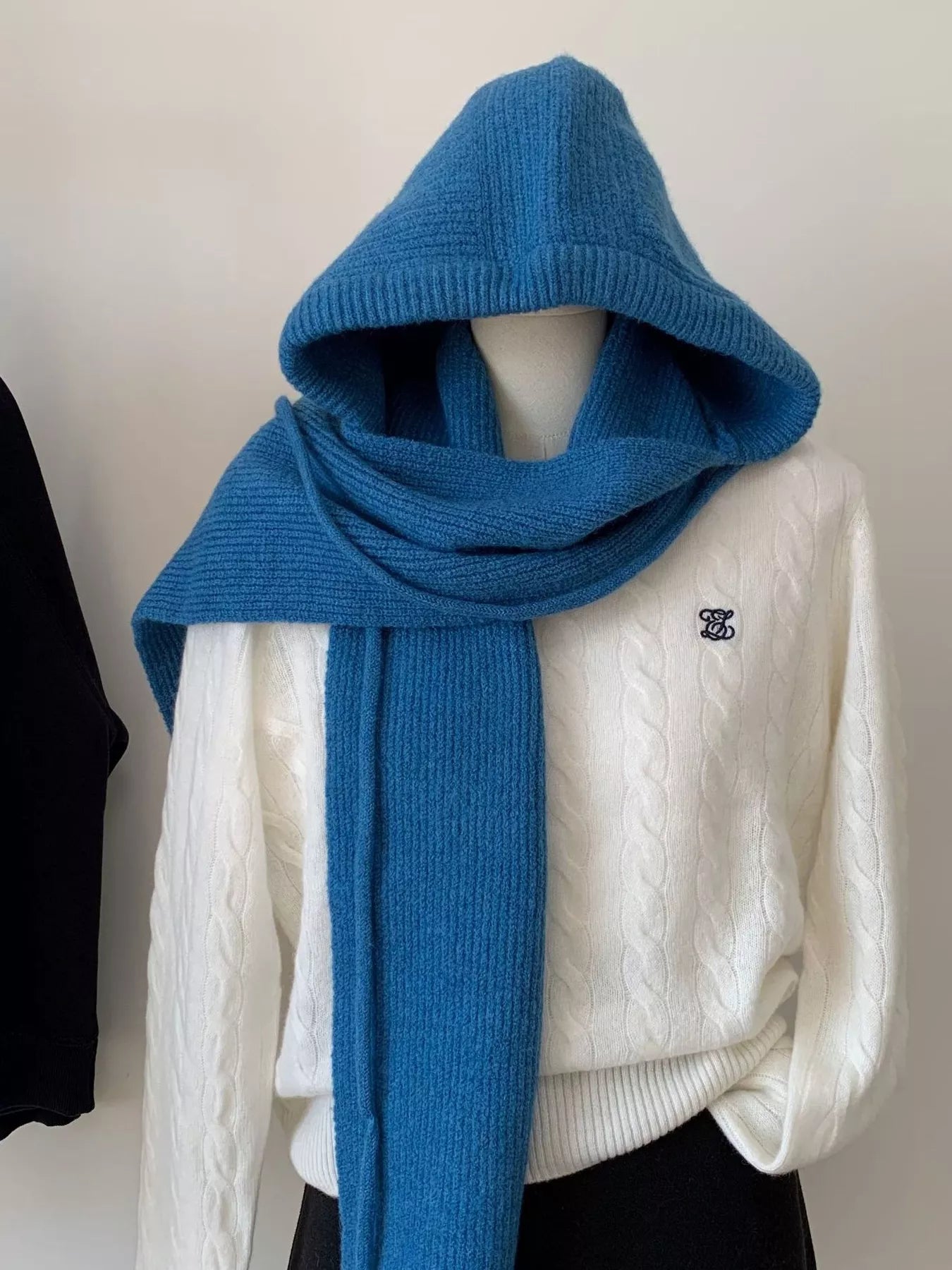 Wool Knit Scarf Hat - Solid Color Unisex