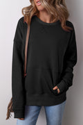 Drop Shoulder Women's Sweatshirt - Crisscross Stitching with Pockets