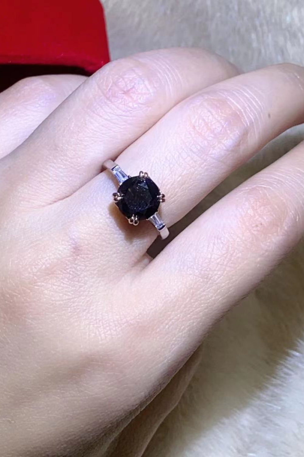 2 Carat Black Black Brilliant Round Cut Sparkala™ Platinum-Plated Ring