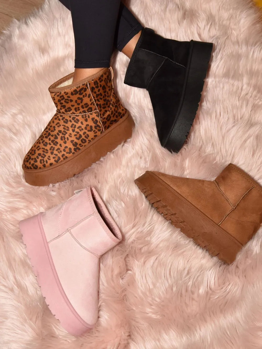 WILD DIVA Thermal Furry Leopard Platform Slippers – Faux Fur Lined