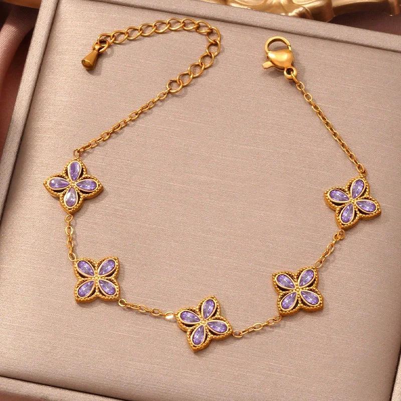 Small Flowers Inlaid Zircon Bracelet For Women