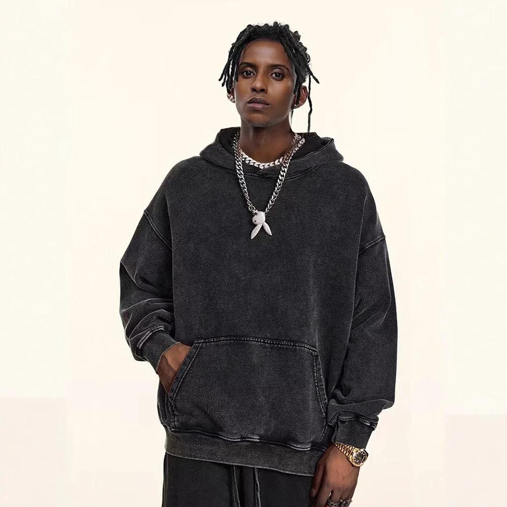 Men's Heavy Fleece-lined Thickened Retro Washed Sweater