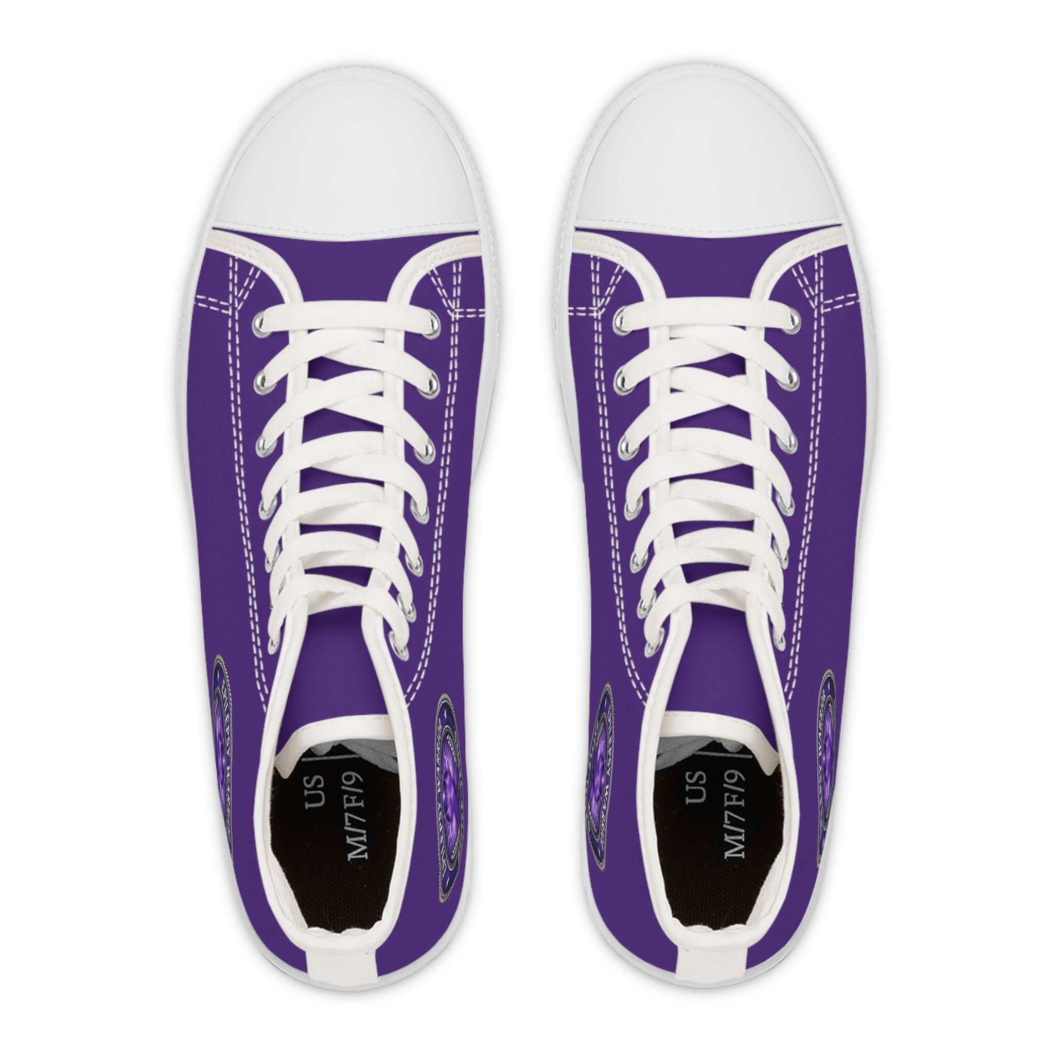 Women’s Purple High-Top Sneakers – Epilepsy Awareness Faux Seal Design