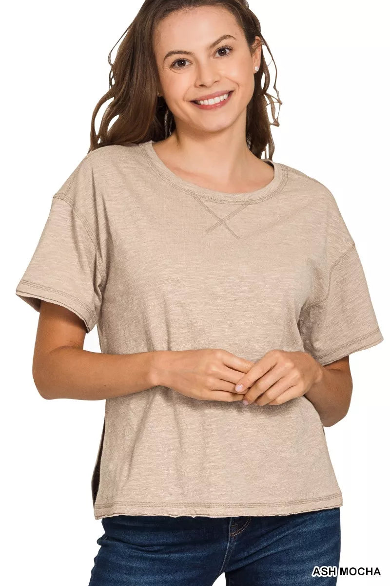 Zenana Cotton Slub Short Sleeve Tee - Relaxed Fit