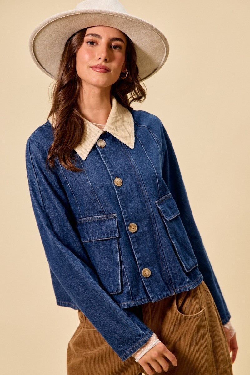 Zip Up and Buttoned Denim Jacket - Stylish Casual Outerwear