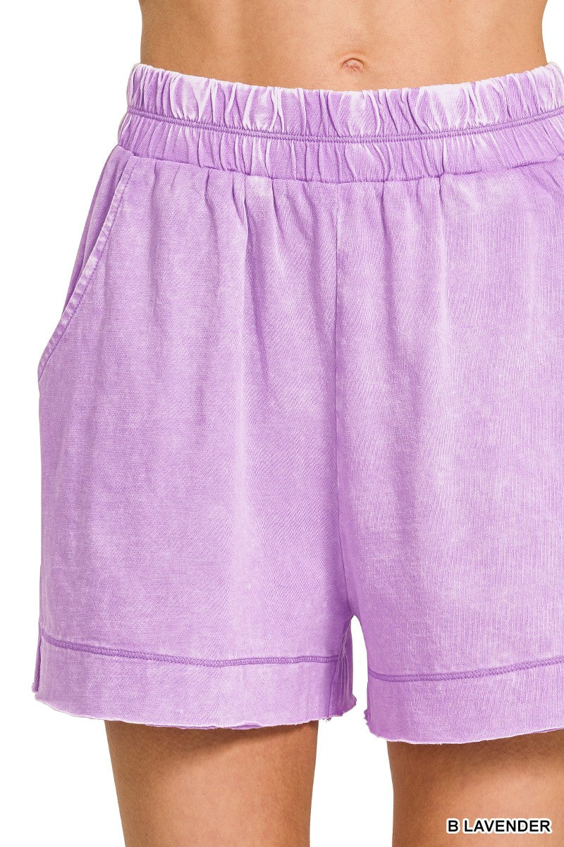 Zenana Acid Washed Oversized Top & Shorts Set Lavender