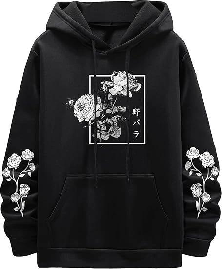 Men's Rose Print Casual Hooded Sweater