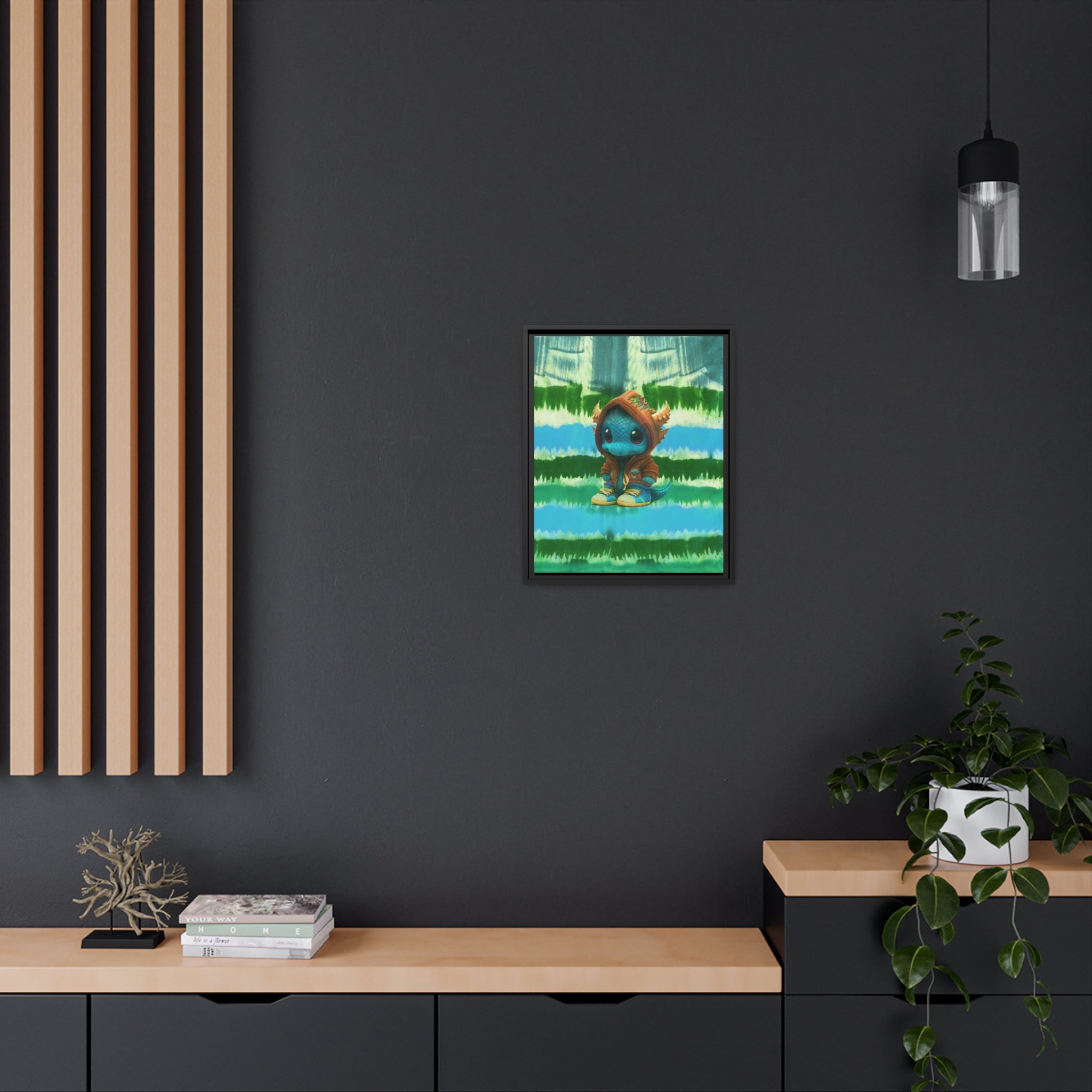 Baby Dragon Jam Aqua Matte Canvas with Black Frame