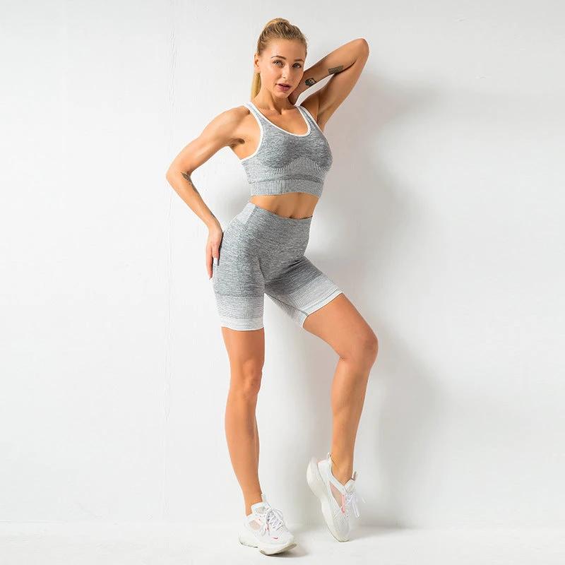 Seamless Yoga Wear Sports Suit Women Fitness Vest Bra Hip Lifting Tight Yoga Shorts