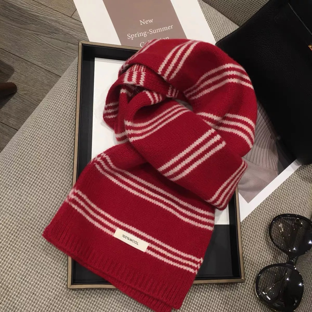 Wool Striped Contrast Knit Scarf for Women and Men
