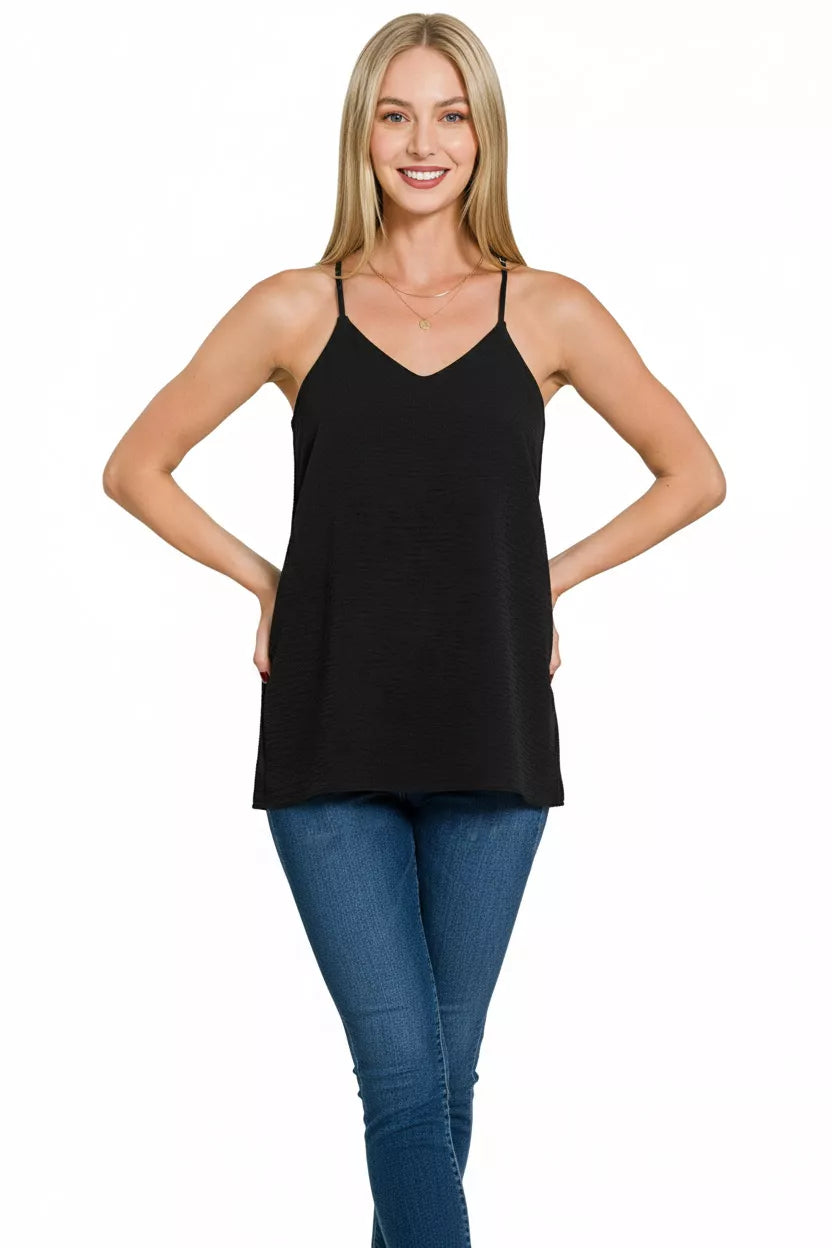 Zenana Woven Airflow V-Neck Cami Tank Top