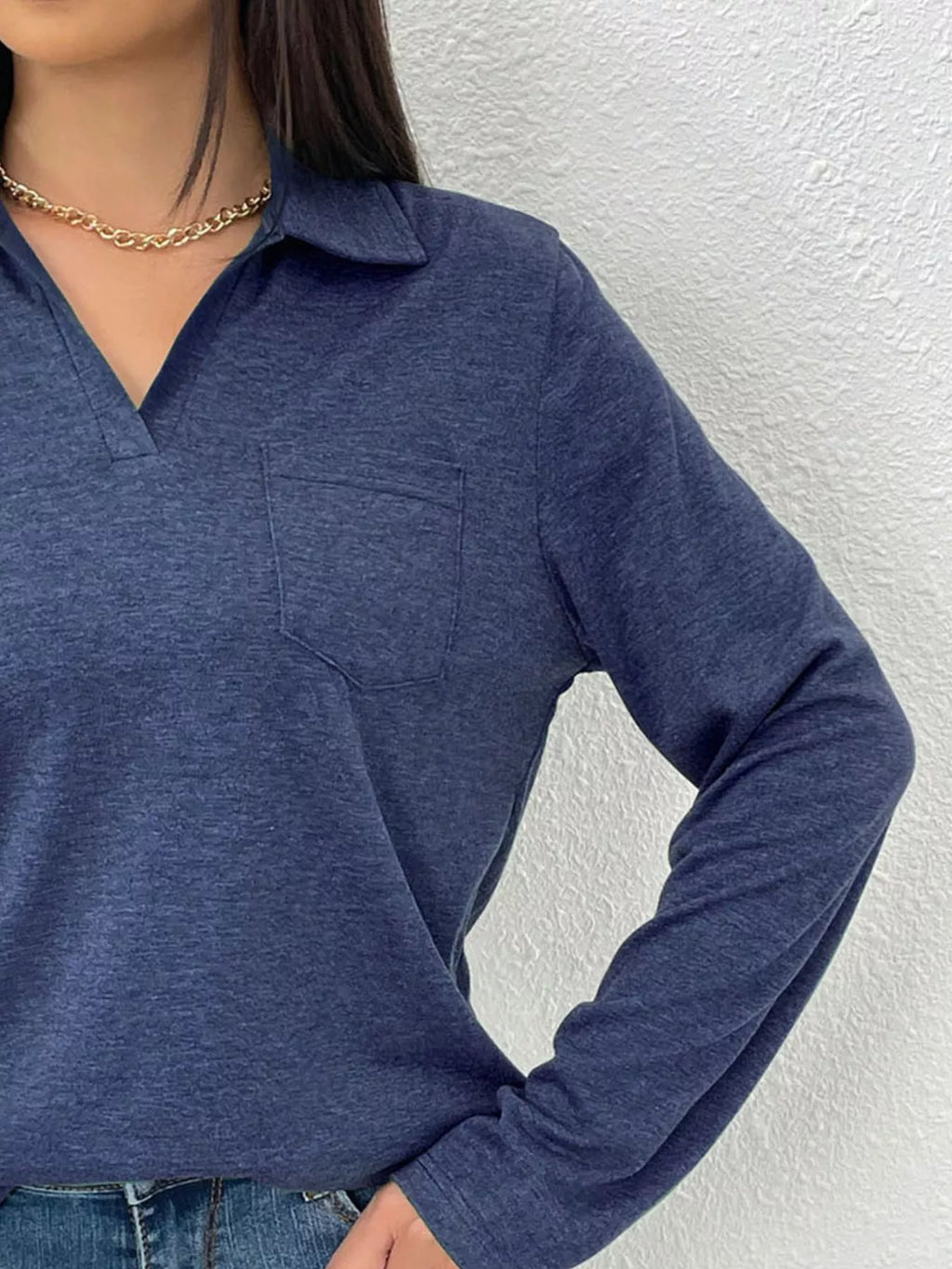 Women's Long Sleeve Polo Shirt Casual V-Neck Pullover Top
