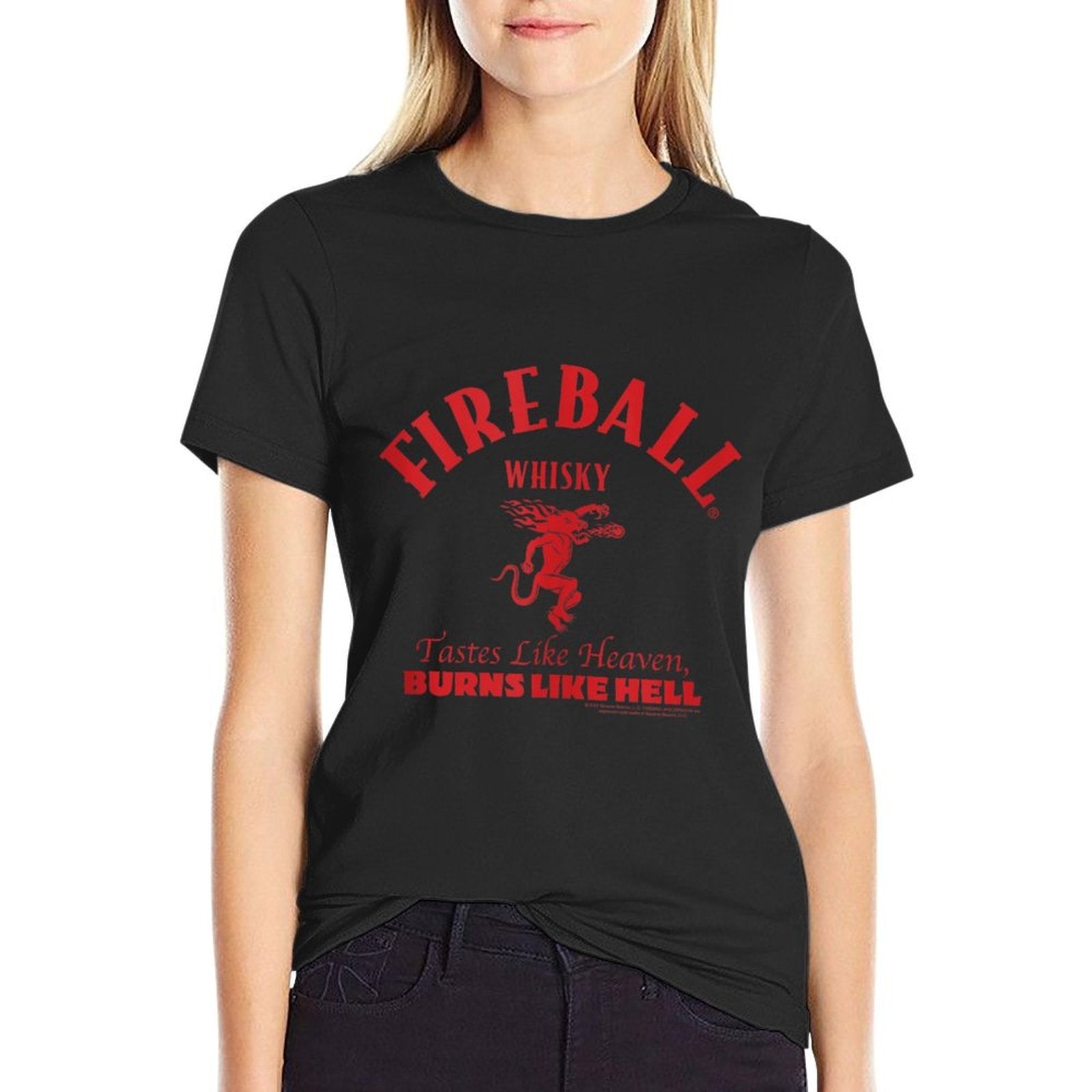 Fireball Cinnamon Whisky Tastes Like Heaven Burns Like Hell  Wrinkle-resistant T-Shirt