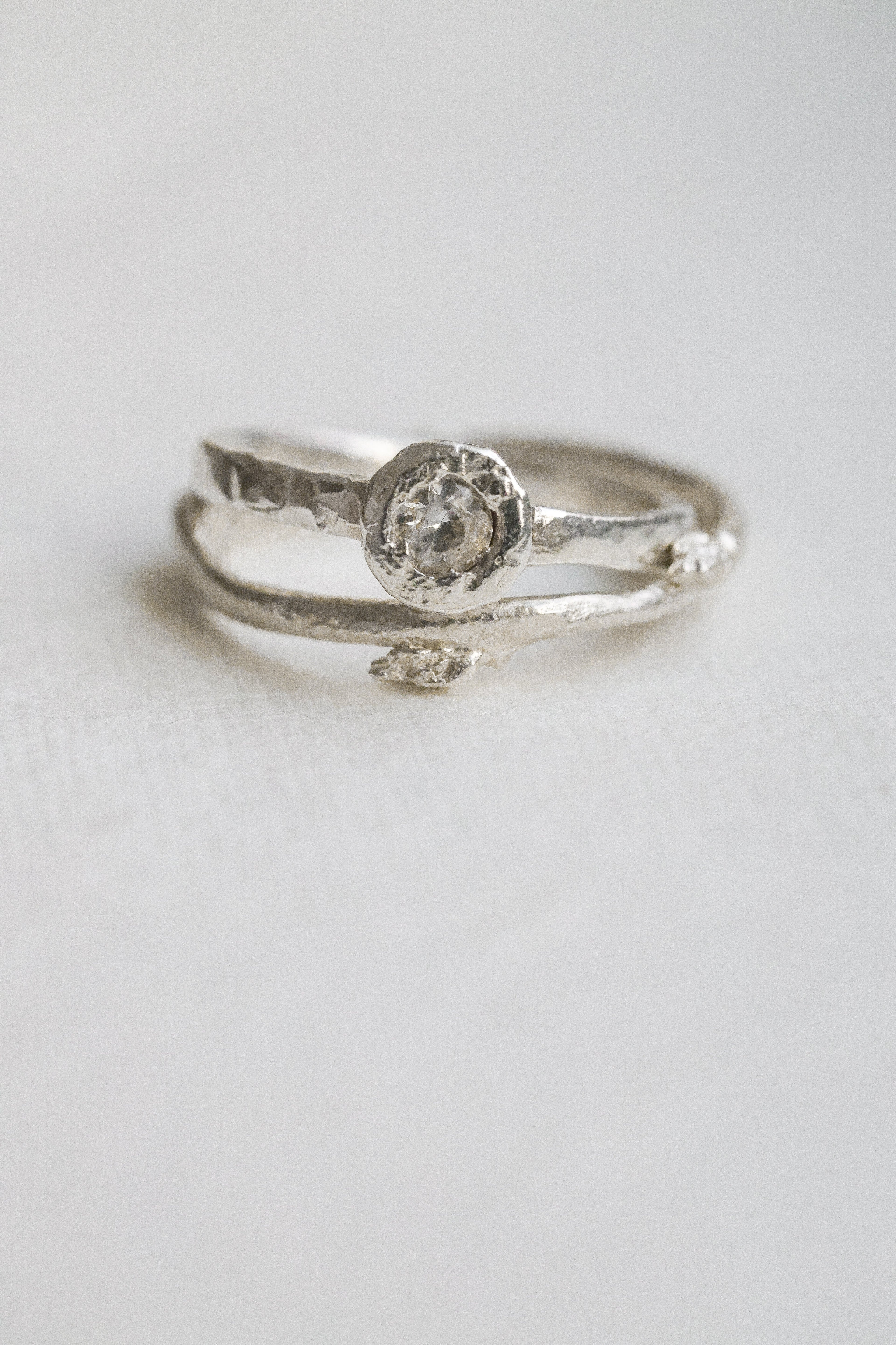 Budding twig ring Size 8, stackable rings, Maine forest botanical jewelry, recycled sterling silver, hand carved