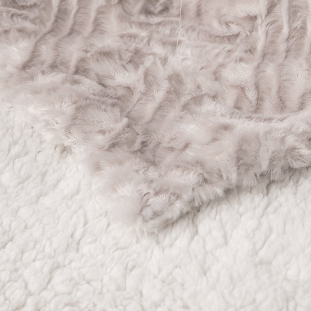 DaDalogy Bedding Lavender Grey Faux Fur Throw Blanket - Dreamy Geometric Embossed Sherpa Backside - Super Soft Warm Cozy Plush Fluffy