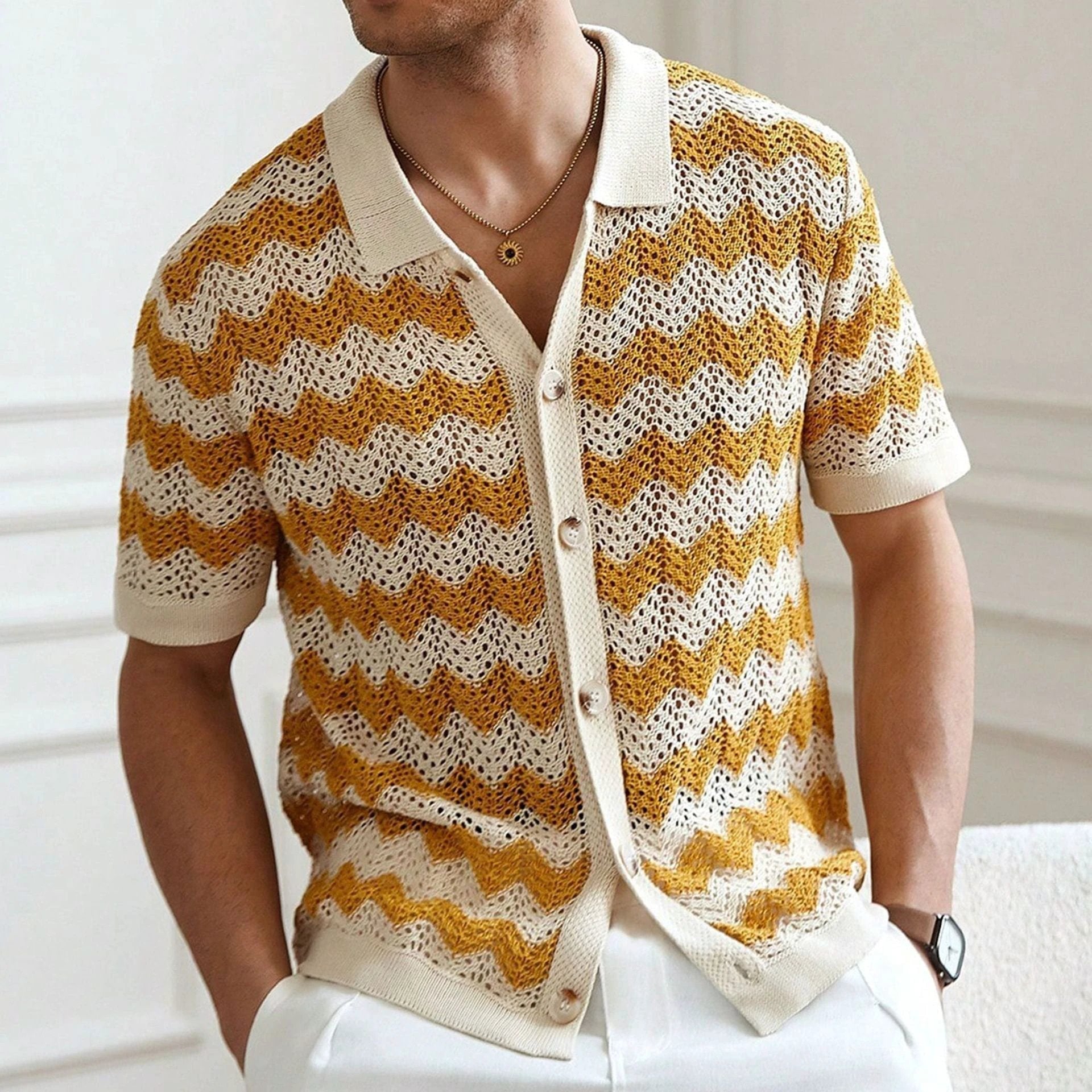 American-style Hollow Jacquard Corrugated Sweater
