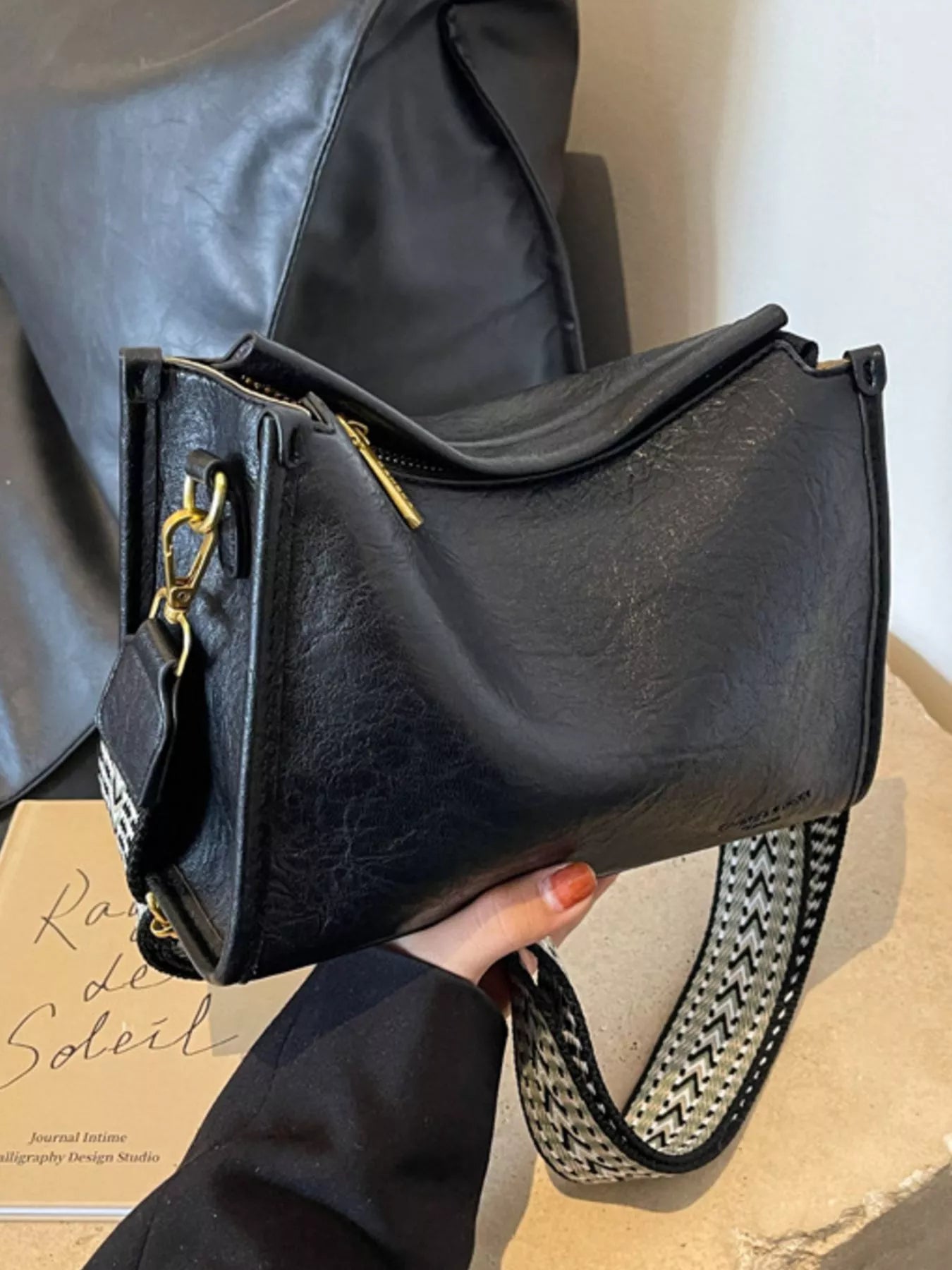 Wide Strap Crossbody Bag - Medium PU Leather