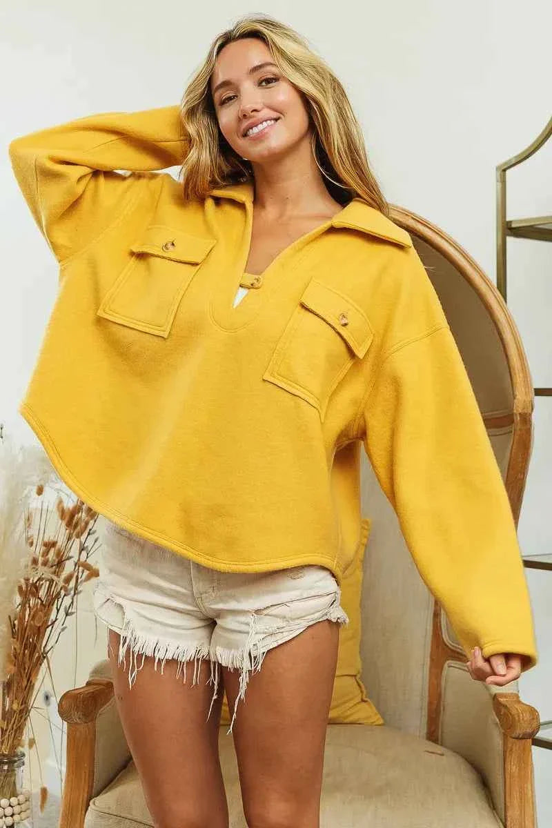 BiBi Fleece Collared Women's Sweatshirt with Flap Pockets