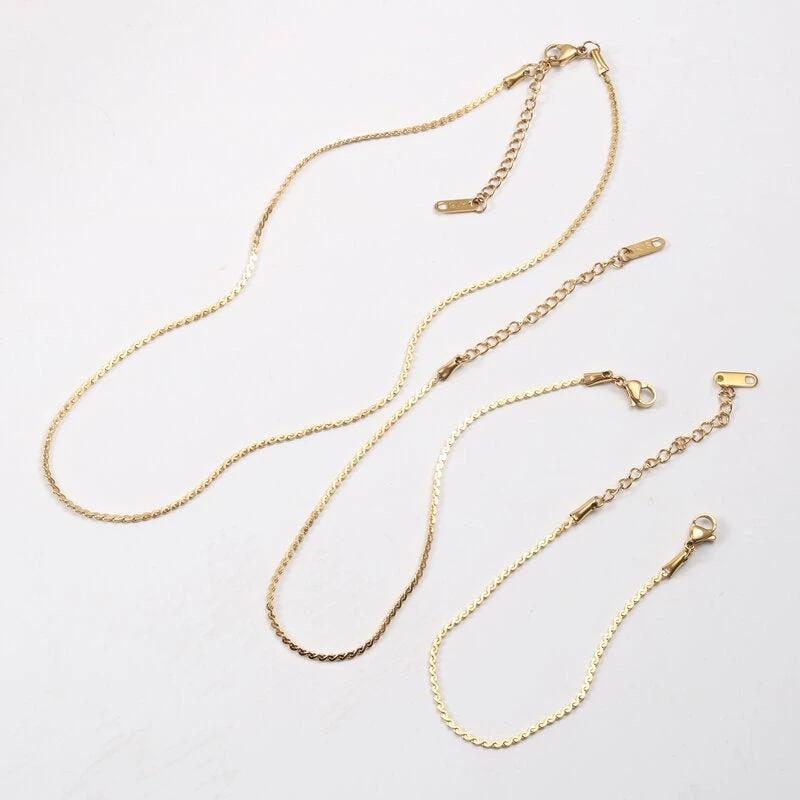 Titanium Steel Gold Plated Necklace Anklet Bracelets set